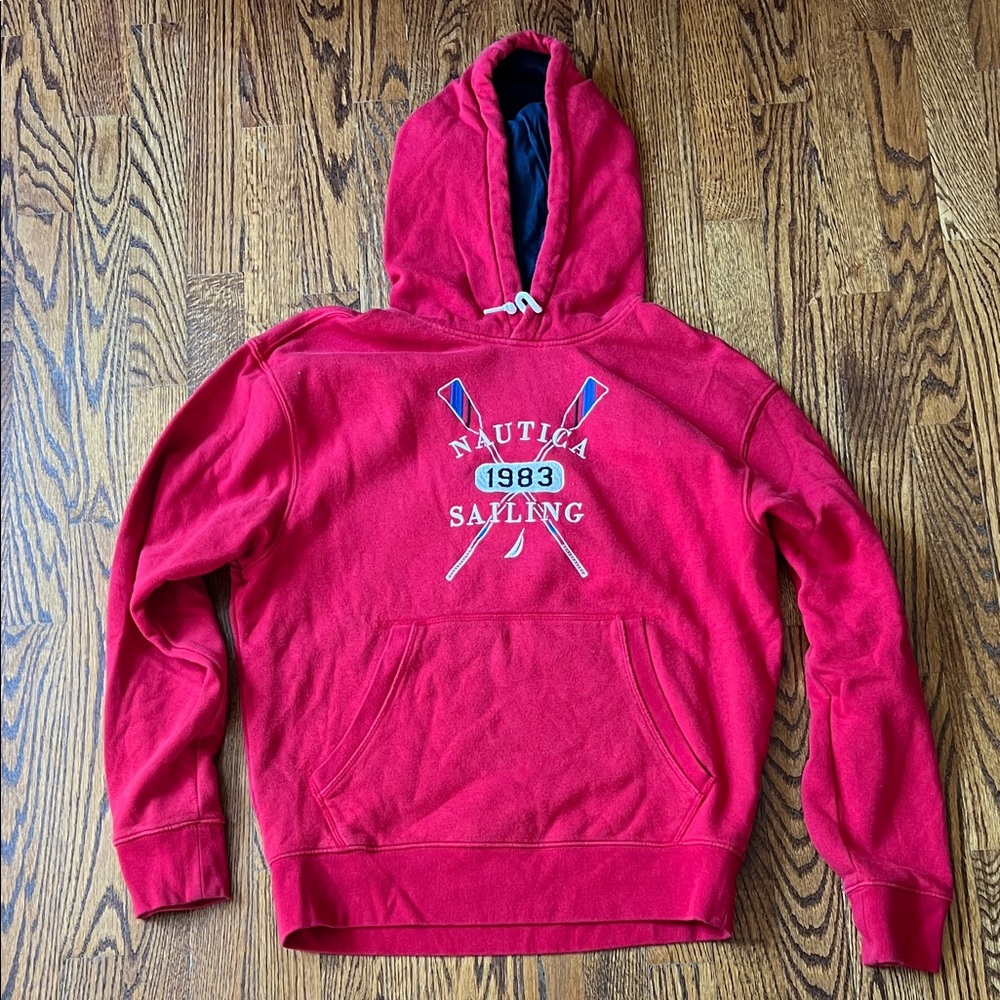Nautica Red Hoodie with Navy Trim